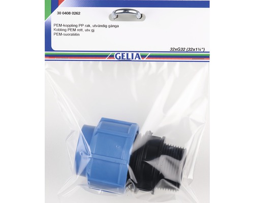 Gelia Polyetenkoppling rak med utvändig gänga, 32 millimeter