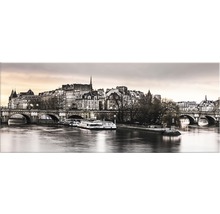 Paris stadsbild med broar och flod på duk