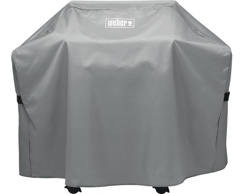 Weber Logo på grått grillöverdrag för skydd mot väder och vind