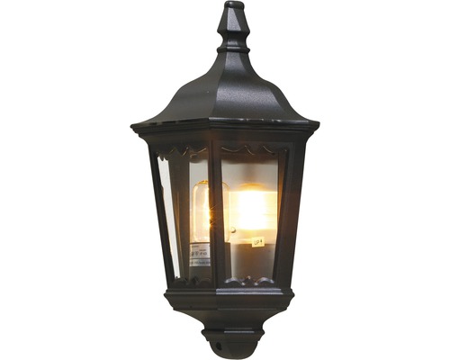 Svart utomhusvägglampa i lyktstil med glödlampa