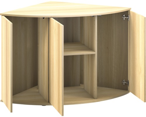 Hörnskåp med tre dörrar och en hylla