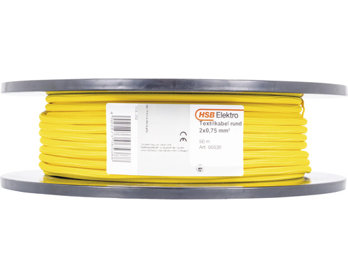 Gul textilsladd 2x0,75 mm² på spole