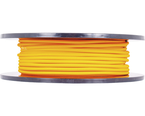 Textilkabel 2x0,75mm² SKK orange, metervara Gul textilsladd på en kabelrulle