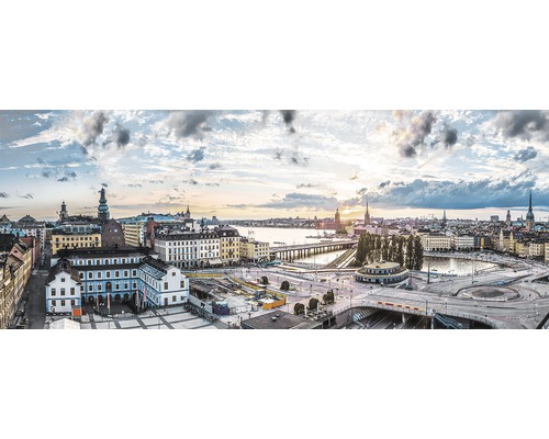 Panoramavy över Stockholm med stadsbild, broar och vattenvägar