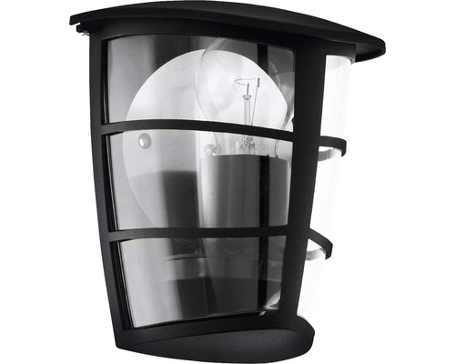 Svart utomhusvägglampa med klart glas