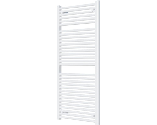 Vit badrumsradiator med horisontella värmerör.