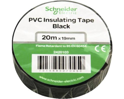 Eltejp SCHNEIDER ELECTRIC 20x19mm svart Svart PVC-isoleringstejp från Schneider Electric, 20 meter gånger 19 millimeter, flamskyddsmedel enligt BS EN 60454