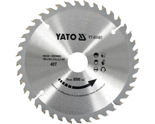 Yato cirkelsågblad för trä, 190 x 30 millimeter, 40 tänder