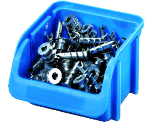 Blå förvaringslåda fylld med gipsplugg