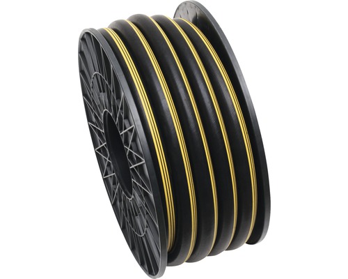 Trädgårdsslang på rulle, med gula ränder