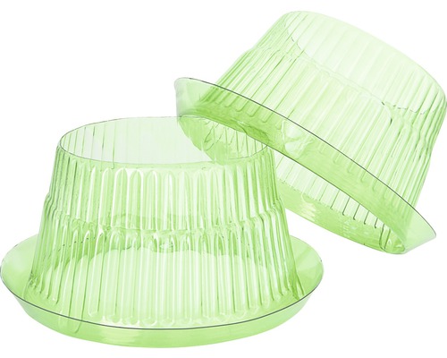 Två transparenta växtunderlägg i plast