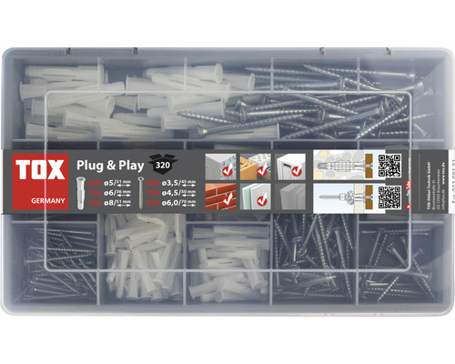 TOX Plug & Play sortimentslåda universalplugg, 320 delar TOX Plug and Play plugg- och skruvset, 320 delar, för olika material