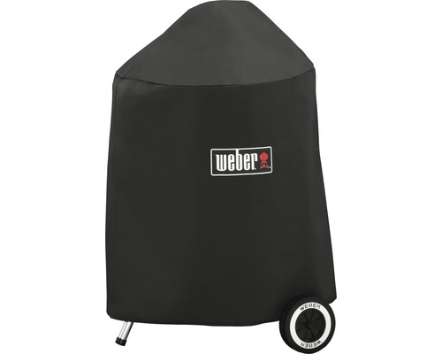 Weber logotyp på ett svart grillöverdrag