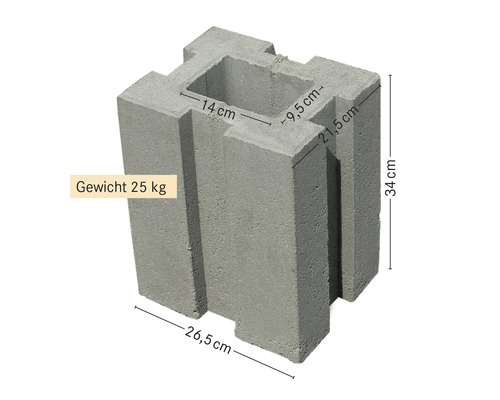 Fundamentplint KEIENBURG gjuta 34 x 26,5 x 21,5 cm Grå planteringssten med måtten 34 cm hög, 26,5 cm lång och en vikt på 25 kg