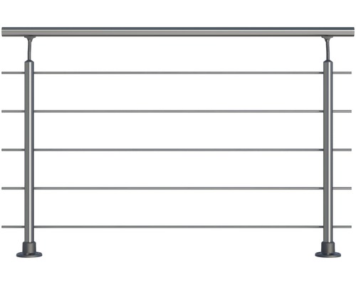 Aluminiumräcke PERTURA komplettset med 5st rostfria stolpar för markmontage 150cm