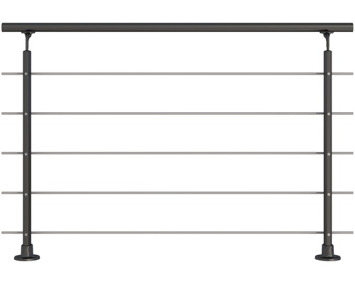 Aluminiumräcke PERTURA komplettset antracit med 5st rostfria stolpar för markmontage 150cm