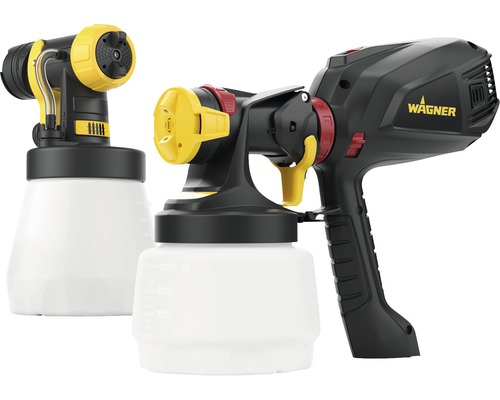 Två färgspraysystem med behållare för färgförvaring