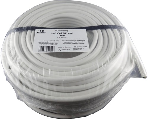 Anslutningskabel RKK (H05 VV-F), 3G 1,0 mm², vit, 50 m Vit PVC-slang 50 meter rulle