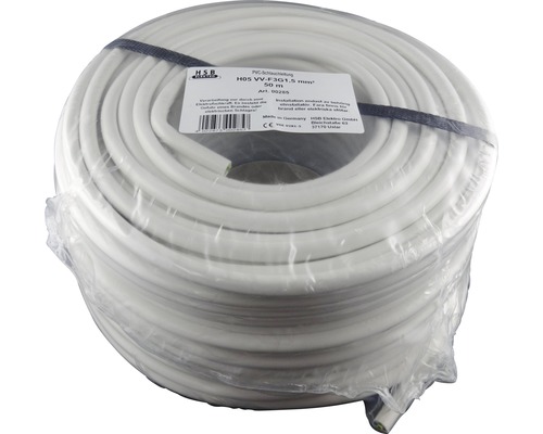 Vit PVC-slangledning H05 VV-F3G1,5 mm² med en längd på 50 meter