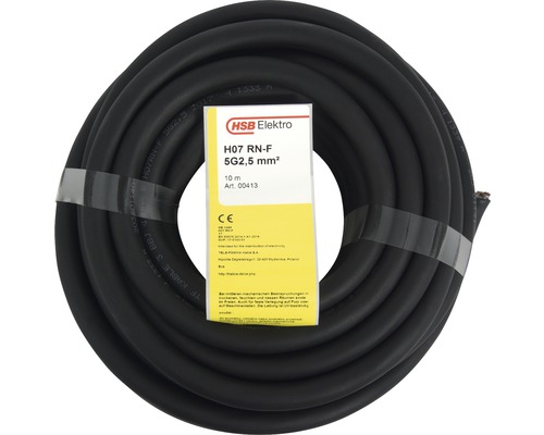 Anslutningskabel i gummi RDOE (H07 RN-F) 5 G 2,5 mm², 10 m HSB Elektro H07 RN-F kabel 5G2,5 mm², 10 meters rulle