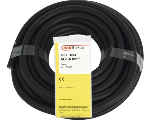 Anslutningskabel i gummi RDOE (H07 RN-F) 5 G 1,5 mm², 10 m Gummikabel H07 RN-F 5G1,5 mm², 10 meter