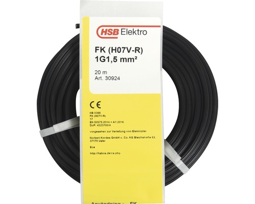 Installationskabel FK (H07 V-R), 1,5 mm², svart, 20 m