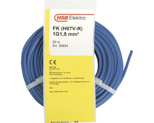 Installationskabel FK (H07 V-R), 1,5 mm², blå, 20 m