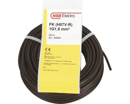Installationskabel FK (H07 V-R), 1,5 mm², brun, 20 m HSB Elektro installationskabel FK (H07V-R) 1G1,5 mm² med en längd på 20 meter