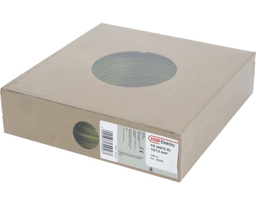 Installationskabel FK (H07 V-R), 1,5 mm², grön/gul, 100 m HSB Elektro FK (H07V-R) 1G1,5 mm² elkabel, 100 meters rulle