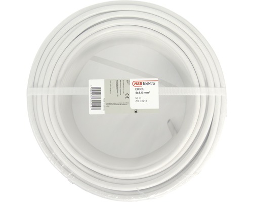 Installationskabel EKRK (Kulo-kabel), blyfri, 4 G 1,5 mm², 50 m Vit EKRK elkabel 4x1,5 mm² på rulle