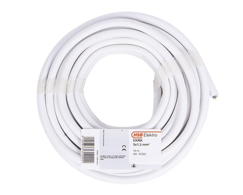 Installationskabel EKRK (Kulo-kabel), blyfri, 5 G 1,5 mm²,10 m Vit EKRK installationskabel 5x1,5 mm² i ring