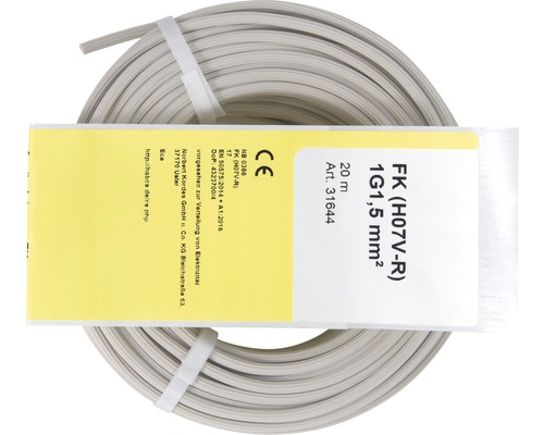 Installationskabel FK (H07 V-R), 1,5 mm², 20 m, vit Enkeltrådig kabel FK (H07V-R) 1G1,5 mm², 20 meters rulle