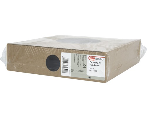 Installationskabel FK (H07 V-R), 2,5 mm², svart, 100 m HSB Elektro enkeltrådig kabel FK (H07V-R) 1G2,5 mm², 100 meters rulle