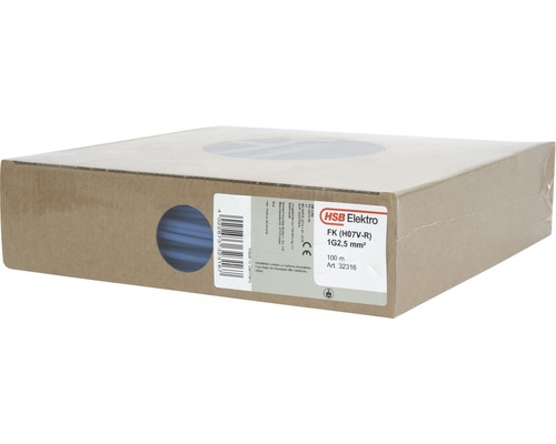 Installationskabel FK (H07 V-R), 2,5 mm², blå, 100 m HSB Elektro installationskabel 1G2,5 mm² i kartongförpackning