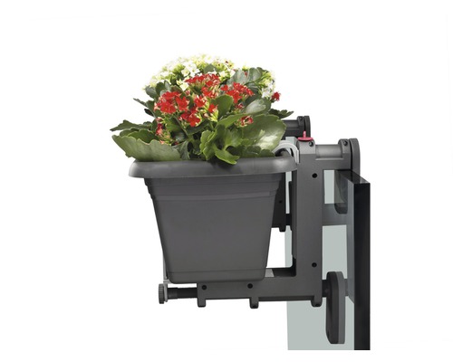Blomlåda med fäste och växter för montering på balkongräcket