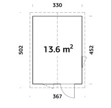 Friggebod PALMAKO Ly 14,9m² (inv. 13,6m²) inkl. golv 330x452cm natur