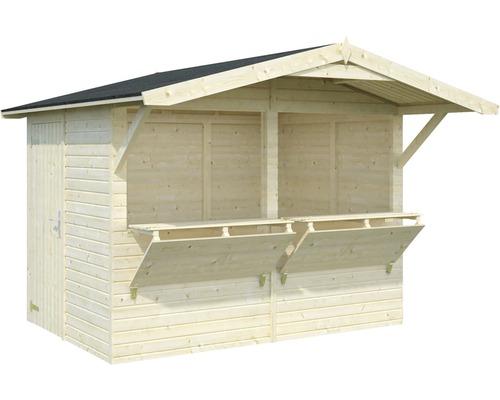 Trädgårdshus i trä med försäljningslucka