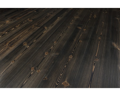 Massivt trägolv DALAFLODA Hardpine Onyx borstat 14x137mm Trägolv av furu, mörk färg