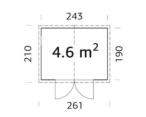 Ritning med dimensioner och en yta på 4.6 kvadratmeter