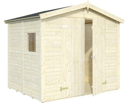 Trädgårdshus i trä med fönster och dubbeldörr