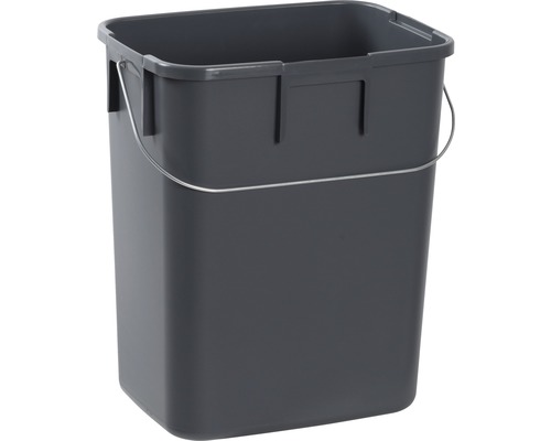 Grå fyrkantig hink med metallhandtag