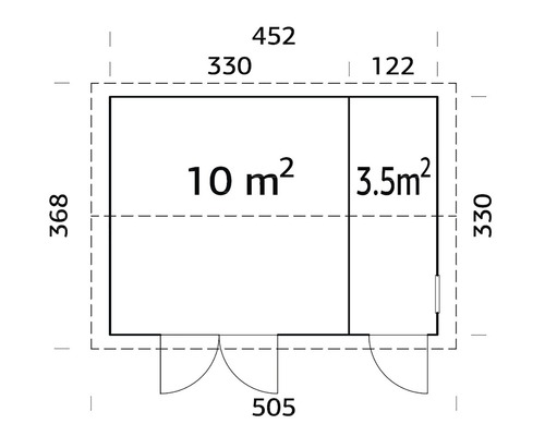 Planritning av ett trädgårdshus med dimensioner