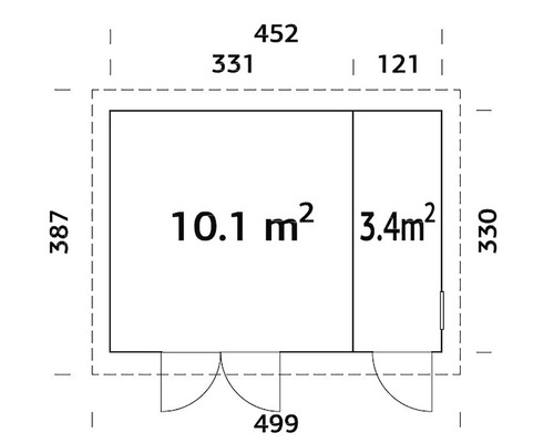 Ritning av ett trädgårdshus med mått