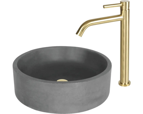 Runt tvättställ i betong med hög blandare