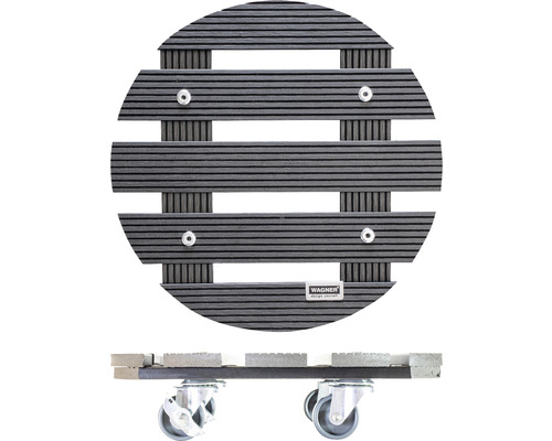 Rund blomvagn av trä med hjul