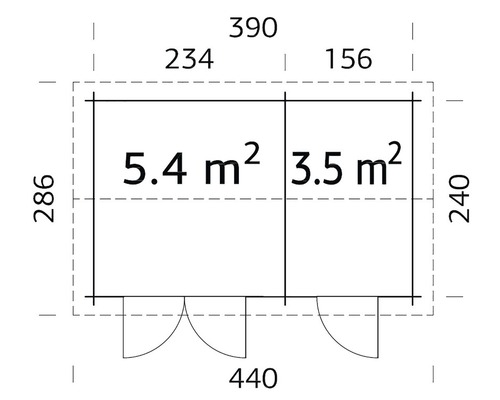 Planritning av ett trädgårdshus med mått