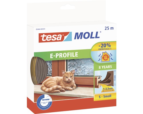 Tätninglist TESA Dörr/fönster E-list brun 25mx9mmx4mm Tesa Moll E-profil Tätning för fönster och dörrar, 25 meter