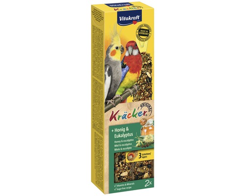 Fågelgodis VITAKRAFT Kräcker honung & eukalyptus papegoja 2st Vitakraft Kräcker med honung och eukalyptus för papegojor, 2 stycken