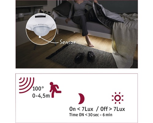 Scen av en säng med person och detaljer om rörelsesensorn