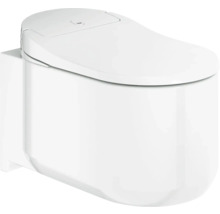 Vägghängd toalett med spolcistern och toalettsits